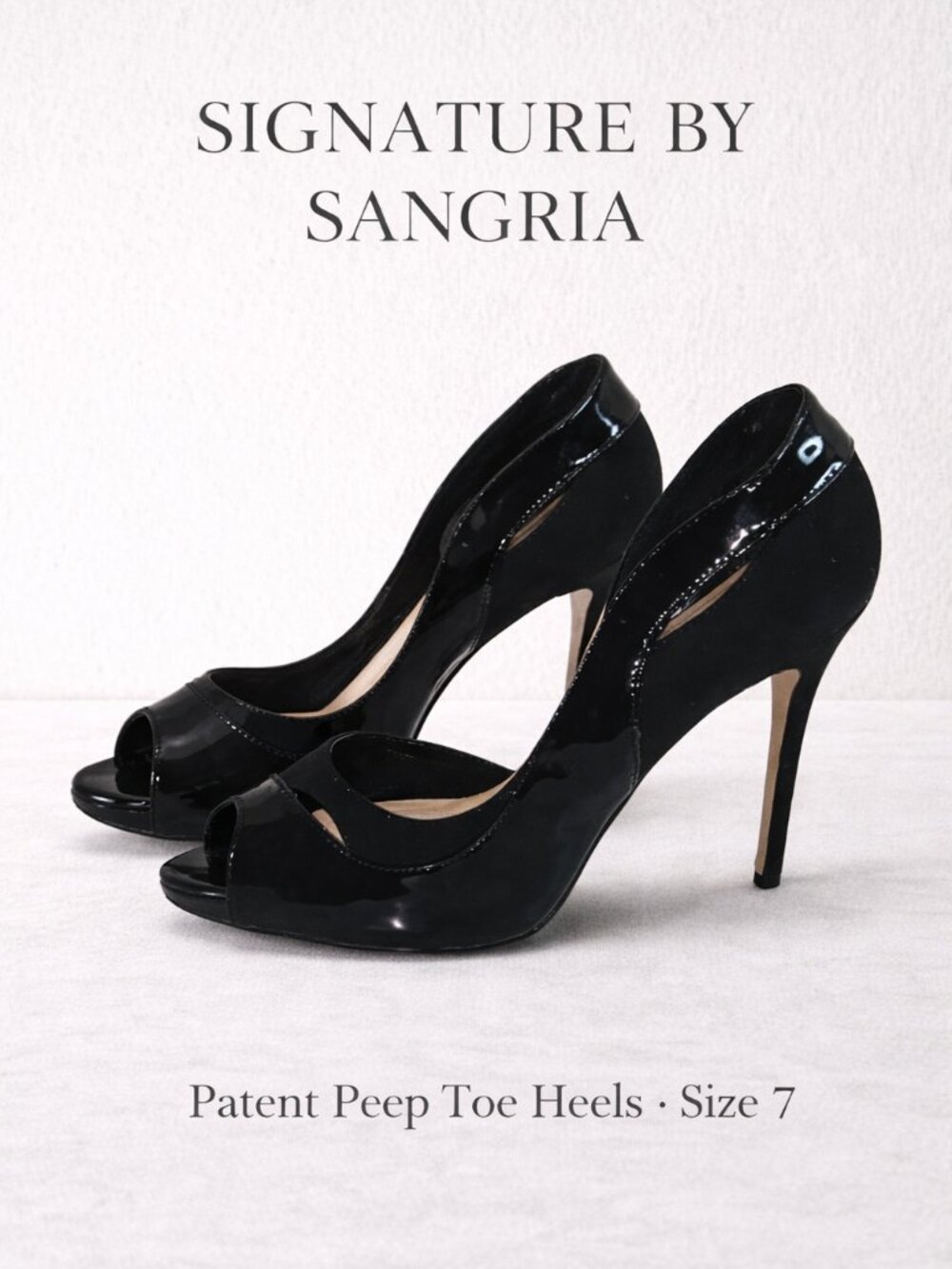 Signature by Sangria Black Patent Peep Toe Stiletto Heels Size 7